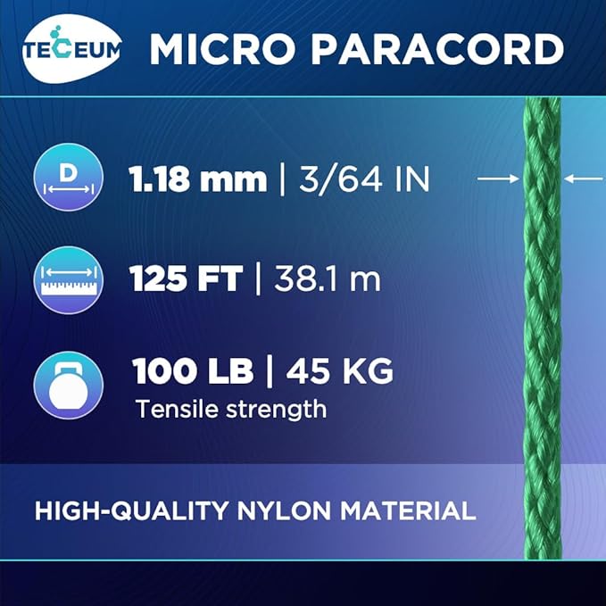 TECEUM Micro Paracord – 1.18 mm X 125 ft – Micro Utility Cord – Thin Braided - Image 2