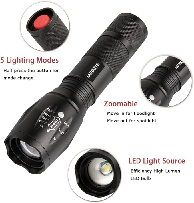 JARDLITE LED Emergency Handheld Flashlight, 4 Pack, Adjustable Focus, Water - Image 4