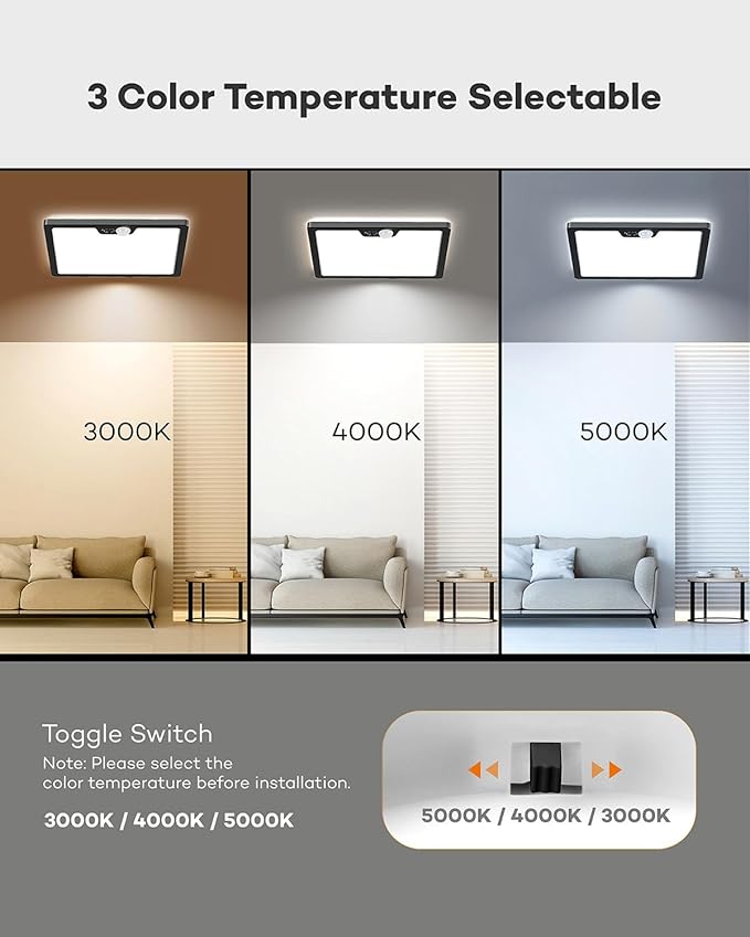 Annaror 12in Motion Sensor Ceiling Light Wired, 3000K 4000K 5000K Selectable - Image 2