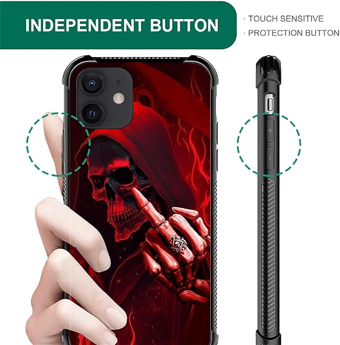 for iPhone 11 Case, Gestures Funny Skull Pattern Graphic Design Girl Boy Soft - Image 4