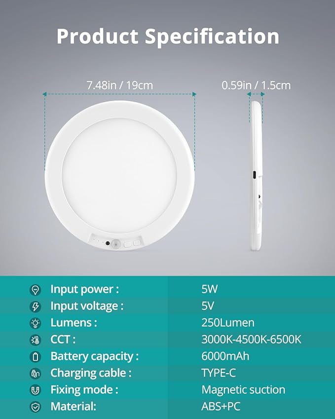wowatt 2Pcs Battery Operated Ceiling Lights Rechargeable Motion Sensor Light - Image 9