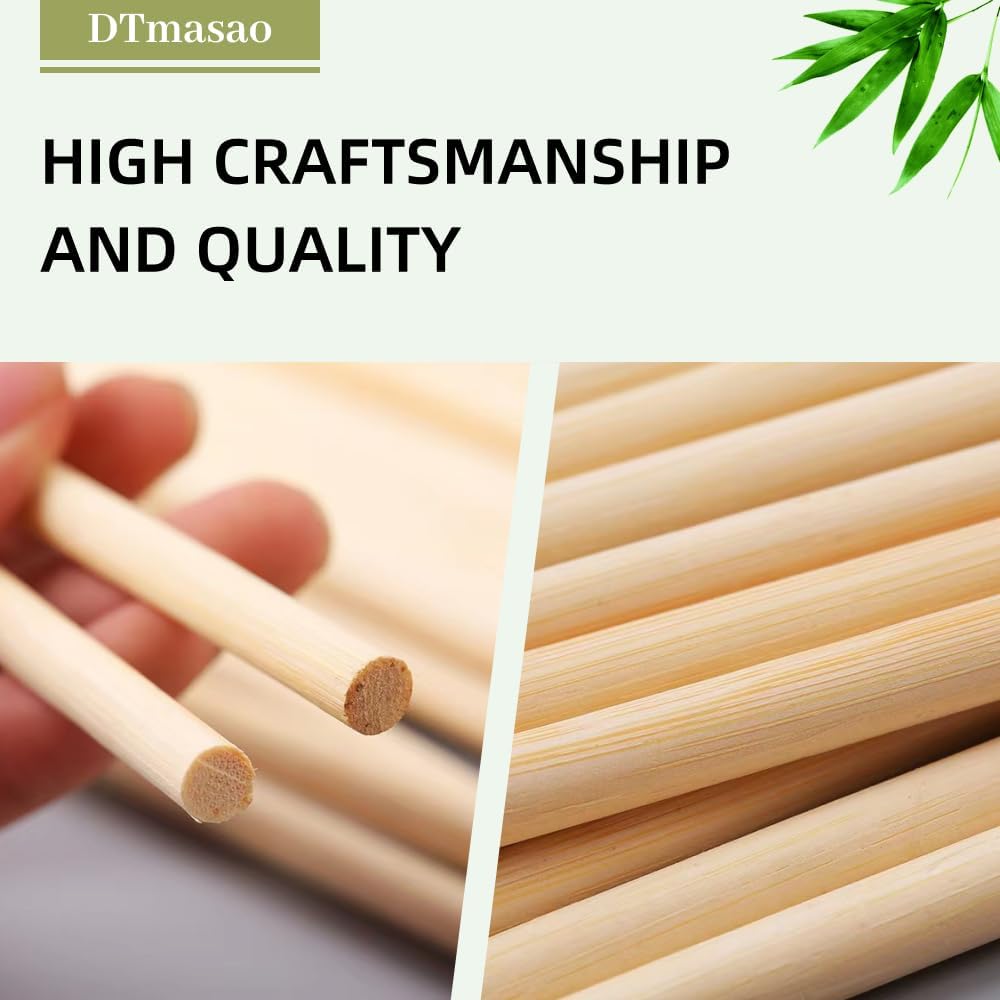 1/4 x 12 Inch 50 PCS Dowel Rods Wood Sticks Wooden Dowel Rods - Unfinished Bamboo Sticks - for Crafts and DIYers