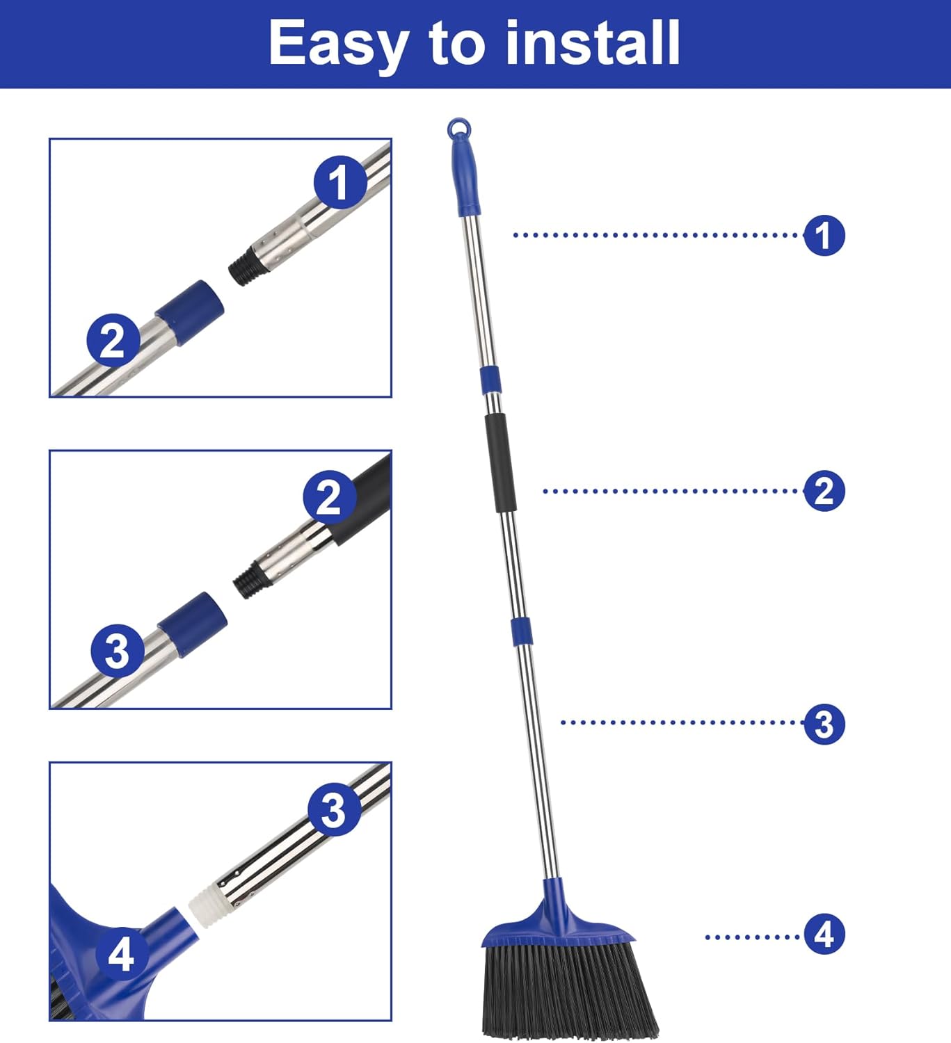 Kefanta 2 Pack Heavy Duty Broom Indoor/Outdoor Commercial Brooms Angle Broom 53 inches for Courtyard Garage Restaurant Lobby Patio Shop Home Kitchen Office Floor