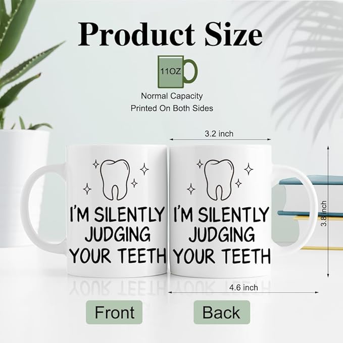 RZHV I'M Silently Judging Your Teeth Funny Coffee Mug, Thank You Birthday Gifts - Image 2