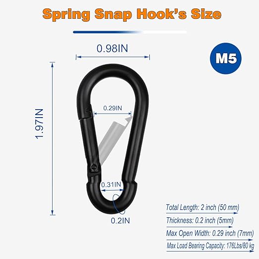 60PCS M5 Heavy Duty Carabiner Clip, 2Inch Snap Hook Quick Link Small Carabiner - Image 2
