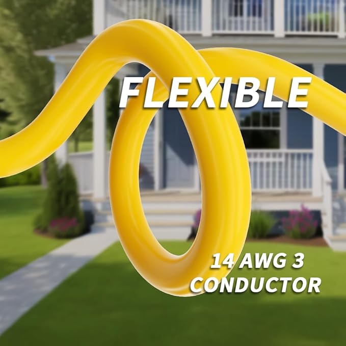 PlugSaf 14/3 Gauge Yellow Outdoor Extension Cord 75 ft Waterproof - Image 4