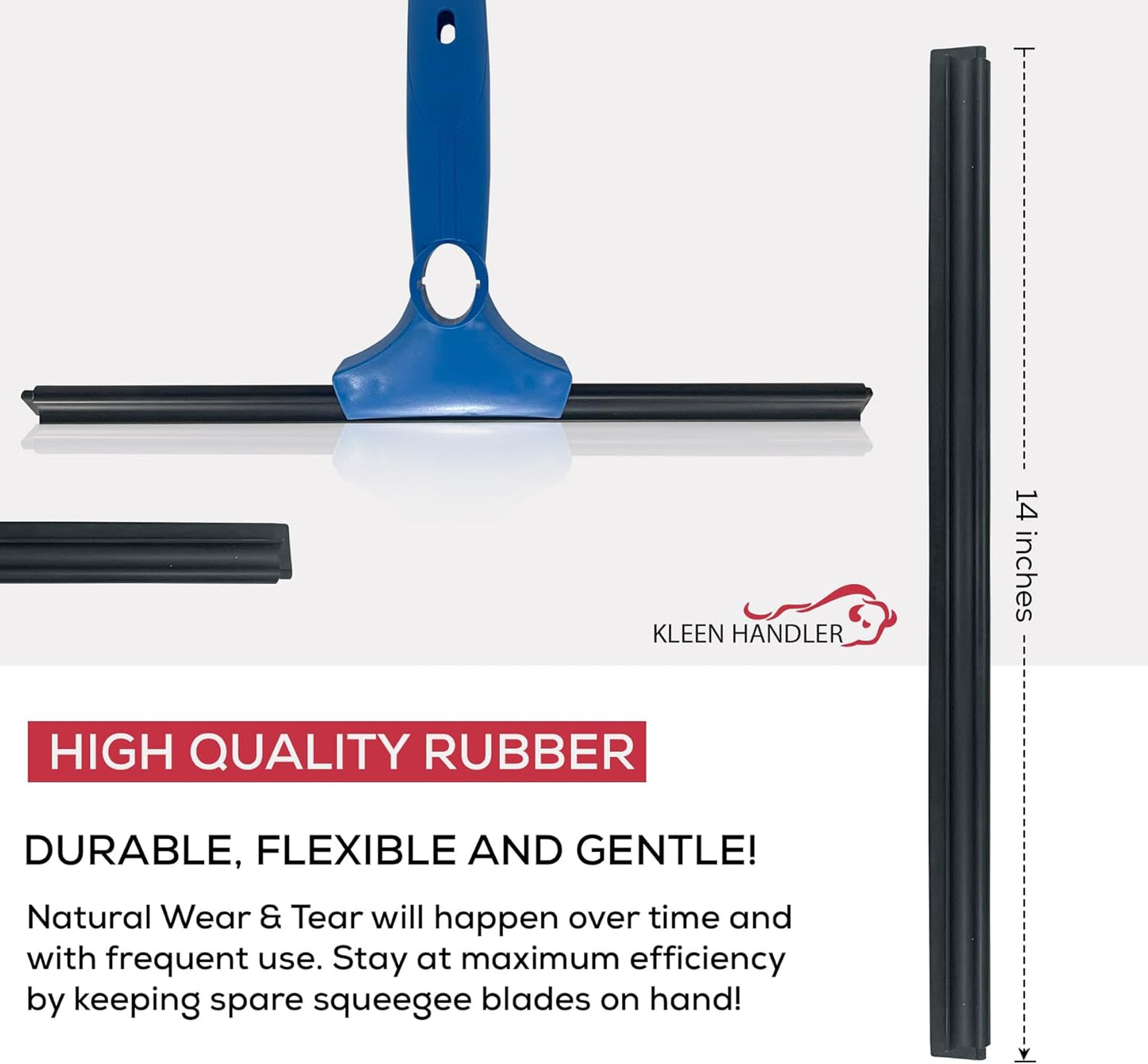 Kleen Handler 14” Window Washing Squeegee Blades, Pack of 10, Replacement Blades for Squeegee Cleaning Tool