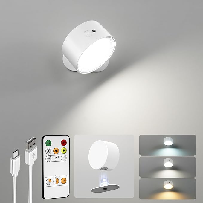 LED Wall Mounted Lights, Rechargeable Wall Sconces Lamp, 3 Color Temps & Remote by AMETHEUS