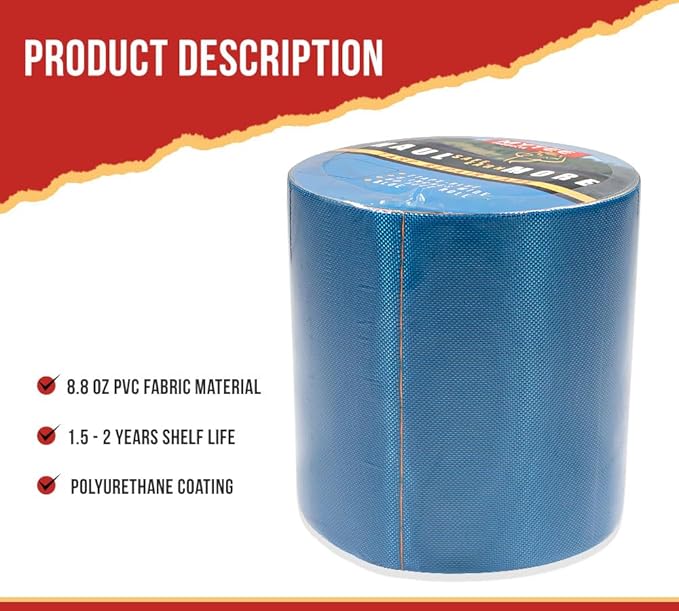 Mytee Products 8.8 oz Waterproof Blue Vinyl Tarp Repair Tape 6 Inch x 50 FT - Image 2