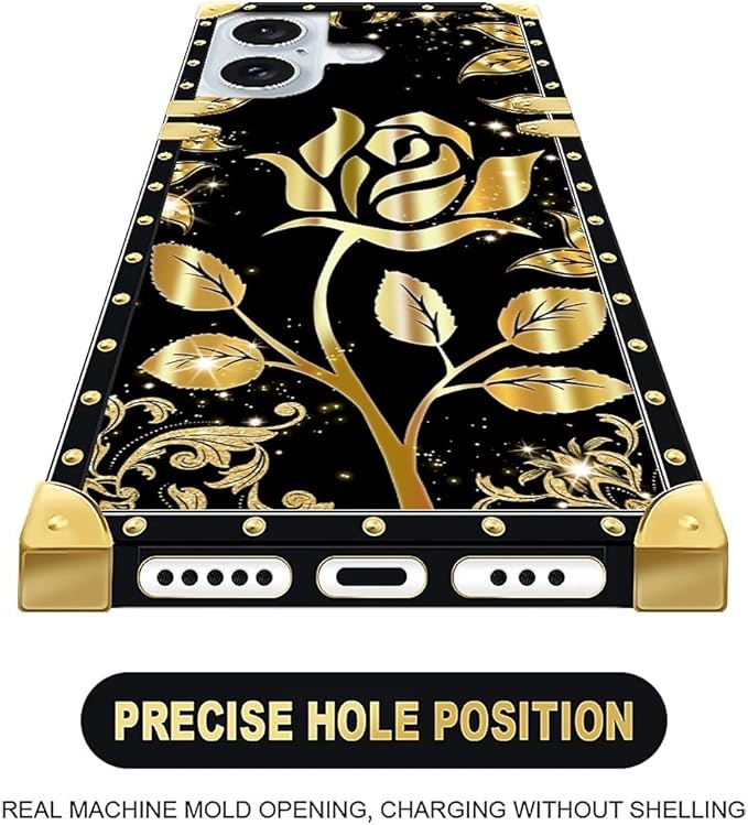 Compatible with iPhone 16 Plus Case, Shine Gold Rose Luxury Golden Decoration - Image 4
