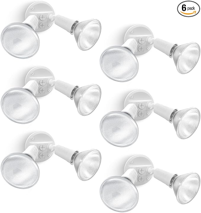 LUTEC 6 Pack Adjustable Twin Par Holder Outdoor Flood Lights, Switch Controlled by LUTEC