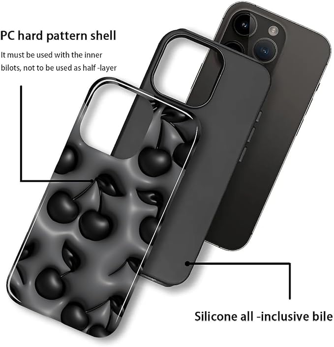 for iPhone 11 Pro Max Case, HL2 Cute Cool Cherry Black Hybrid 2 Layer Hard - Image 3