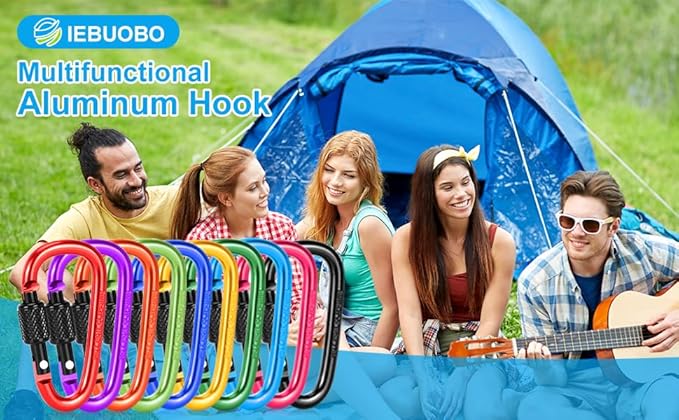 10 Pack Aluminum D Ring Key Rings Hiking Clips Locking Carabiner - Image 7