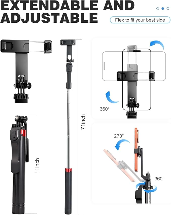 71" Phone Tripod Selfie Stick for iPhone/Android/Camera, Cell Phone Tripod Stand - Image 3
