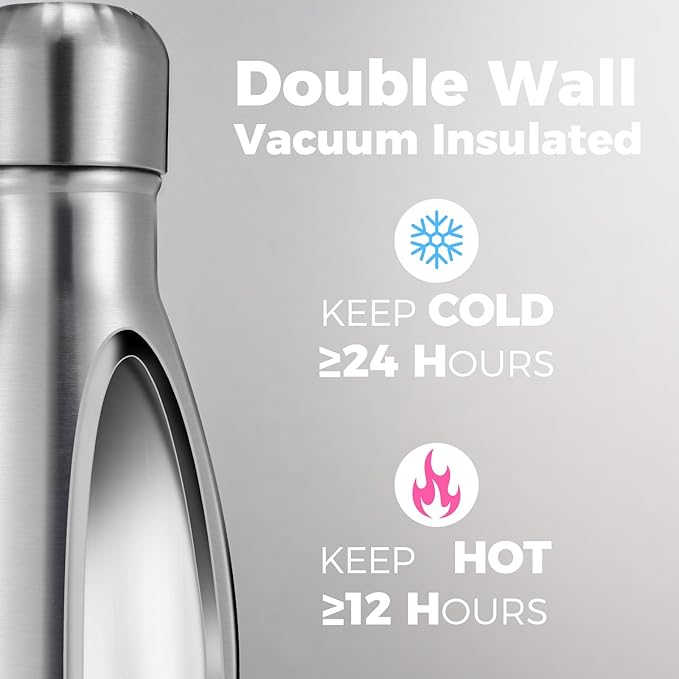 Volhoply 17oz Insulated Stainless Steel Water Bottle, Double Wall Vacuum Flask - Image 3