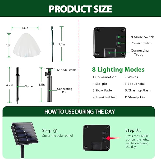 OZS 2PK 32LED 55FT Mushroom Solar Garden Lights Outdoor, Solar String Lights - Image 7