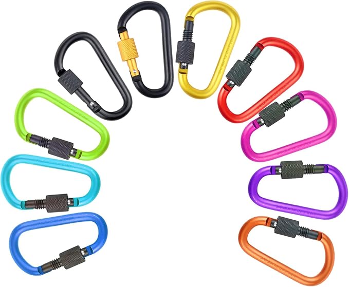 10 Pack Aluminum D Ring Key Rings Hiking Clips Locking Carabiner - Image 5