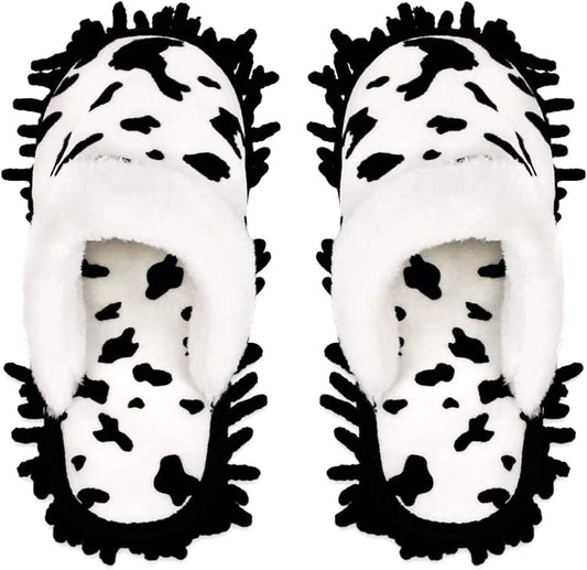 Microfiber Floor Mop Slippers House Dust Cleaning Tool Detachable Washable Shoes for Kitchen House Cleaning (Women 7-10/Men 5-8, Cow pattern)