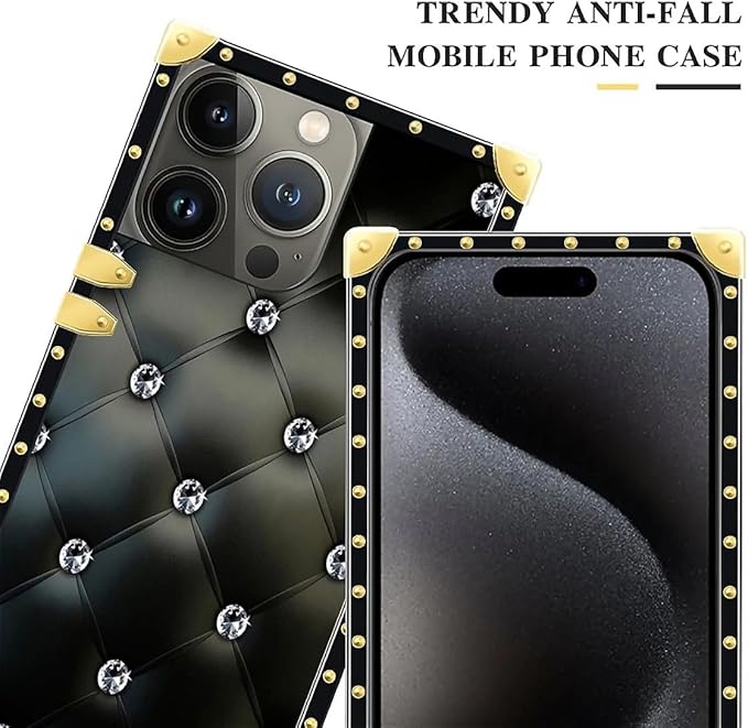 Compatible with iPhone 16 Pro Case, Shiny Black Sofa Crystal Luxury Golden - Image 4