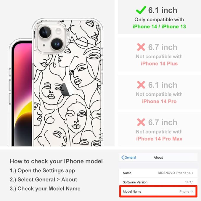 MOSNOVO for iPhone 13/14 Case | Military Grade 6.6ft Drop Tested | Clear - Image 2