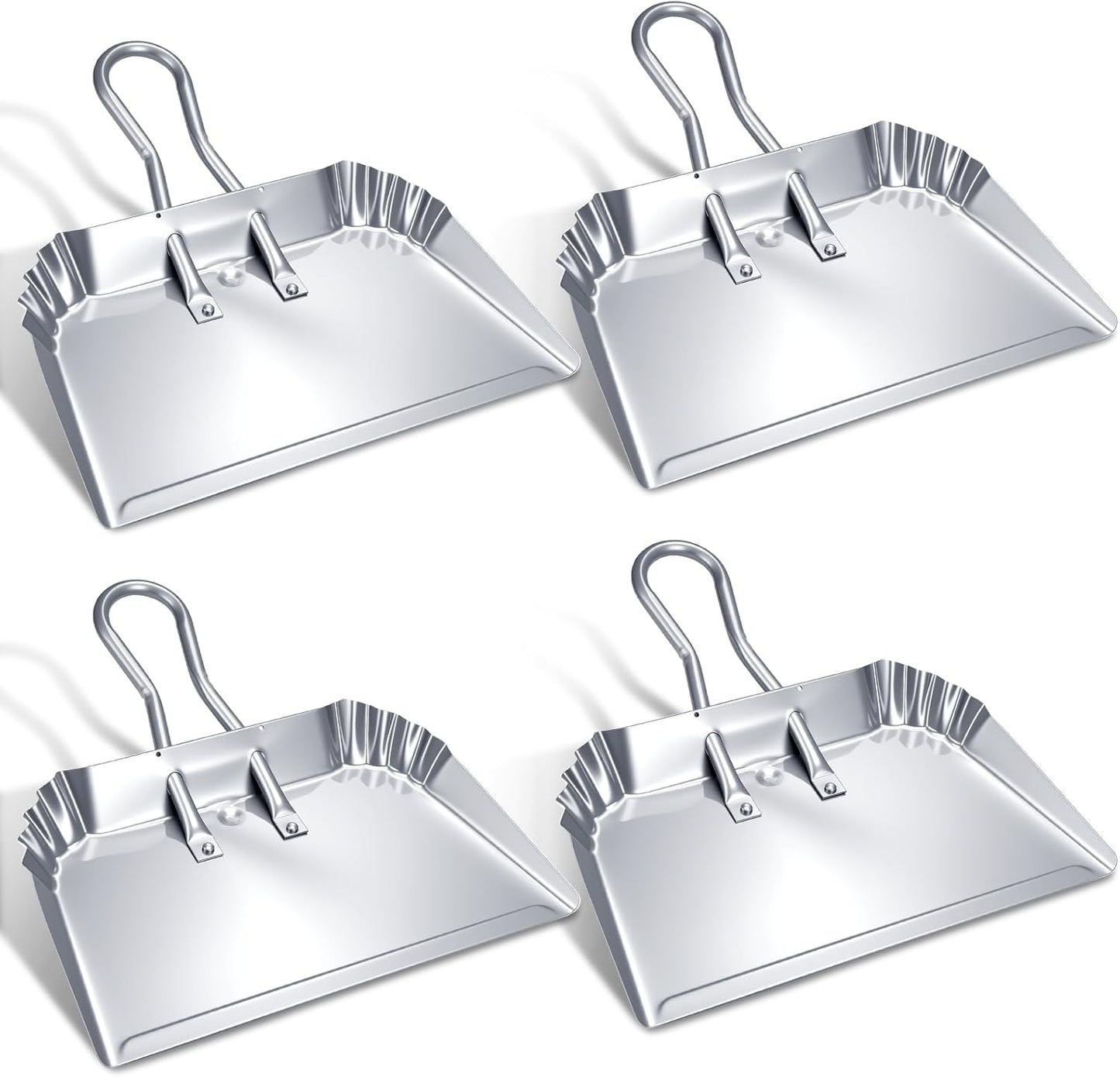 Mumufy 4 Pcs 16 Inch Heavy Duty Metal Dustpan Large Wide Dust Pans for Household Handheld Wide Scooper and Debris Cleaning Tool Ideal for Home and Commercial Use (Sliver)