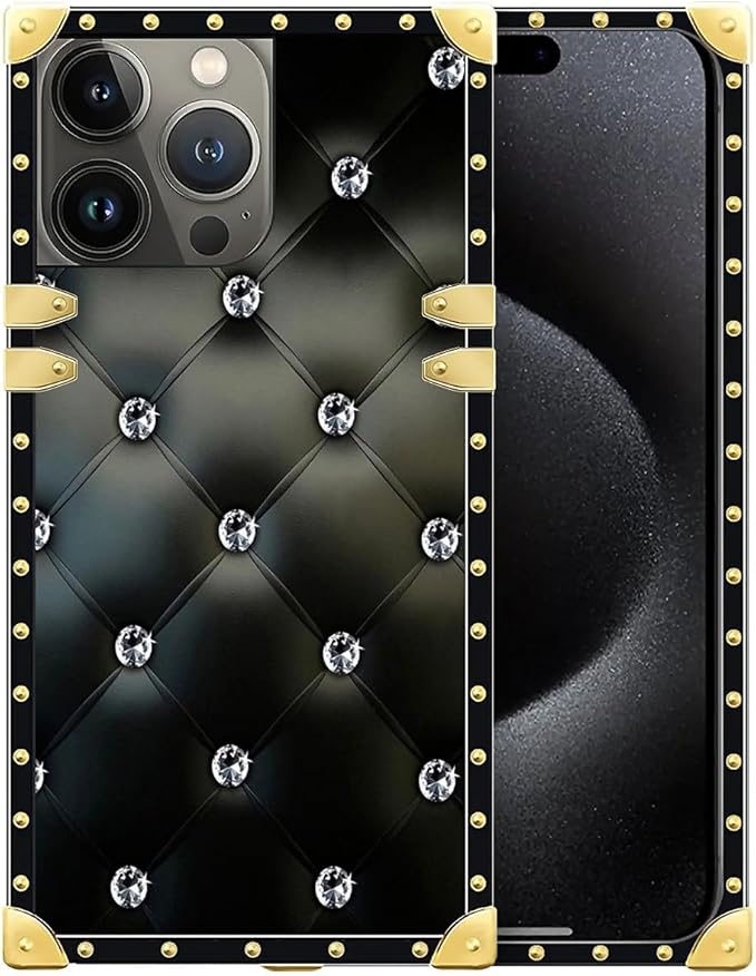 Compatible with iPhone 16 Pro Case, Shiny Black Sofa Crystal Luxury Golden by Unknown