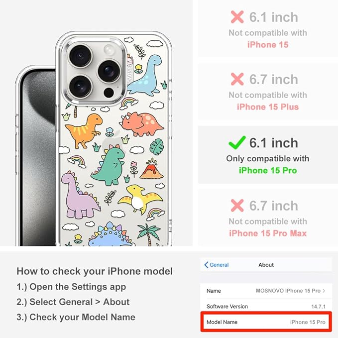 MOSNOVO for iPhone 15 Pro Case | Military Grade 6.6ft Drop Tested | Clear - Image 2