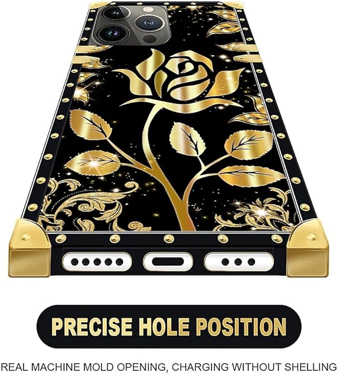 Compatible with iPhone 16 Pro Case, Shine Gold Rose Luxury Golden Decoration - Image 5