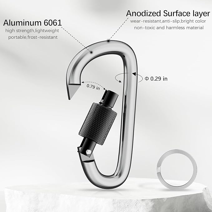 sprookber 3" Locking Carabiners | Keychain Carbineers D Ring Key Clip Spring - Image 4