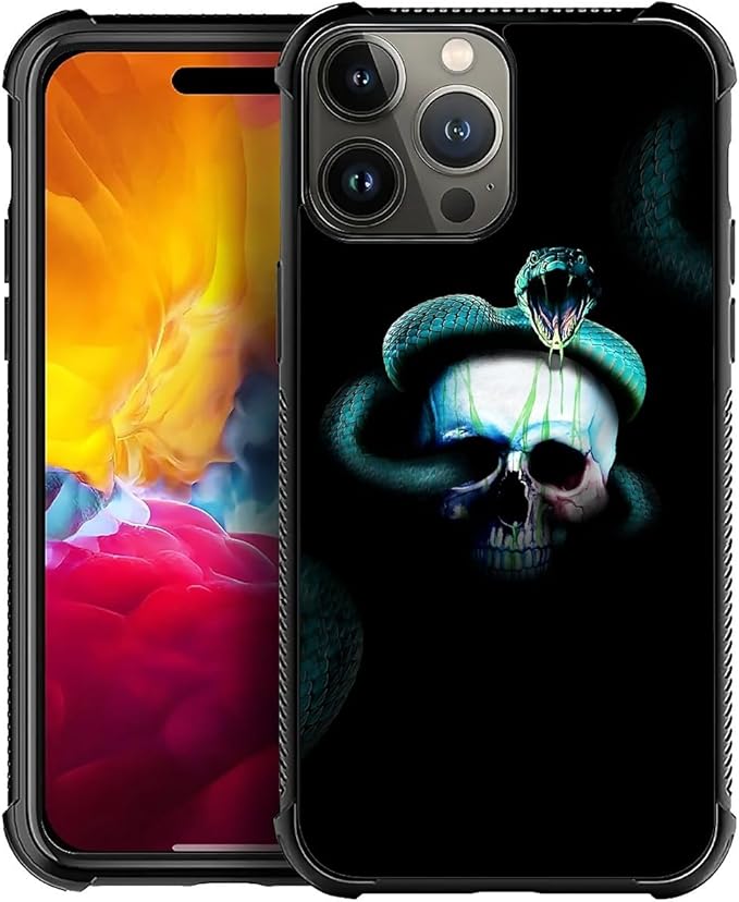 for iPhone 15 Pro Case, Skeleton Winding Snake Pattern Graphic Design Girl Boy by FKBRCL4U