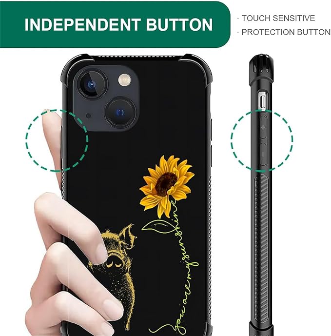 for iPhone 14 Case, Pig Sunflower Yellow Sunshine Pattern Graphic Design Girl - Image 3