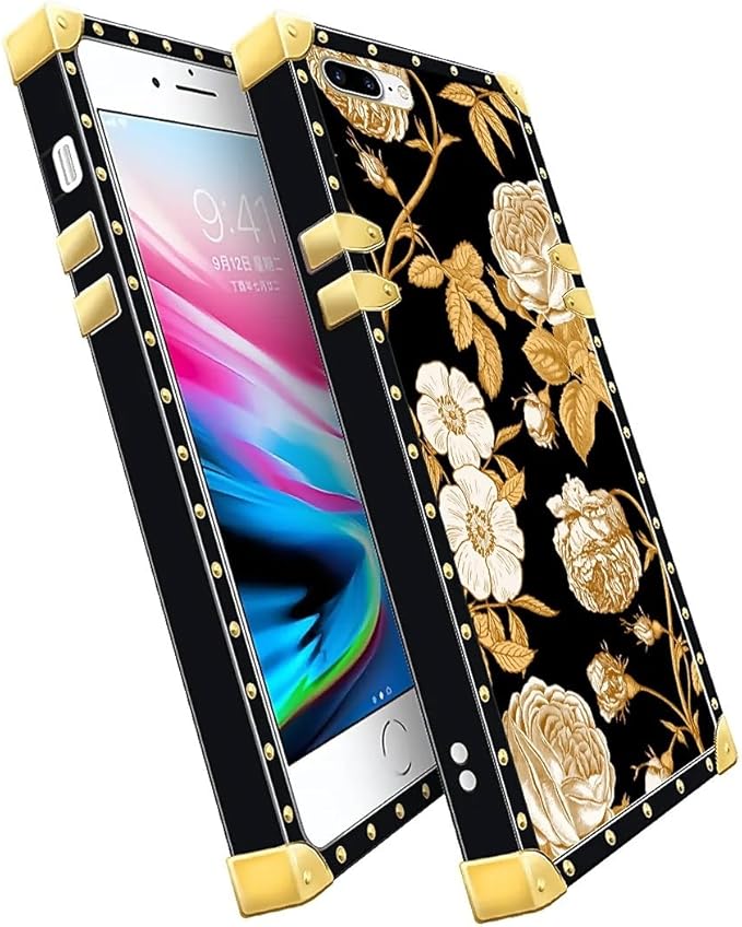 Compatible with iPhone 8 Plus 7 Plus Case, Blooming Rose Golden Flower Luxury - Image 3