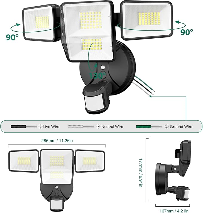 70W 7000LM Security Lights Outdoor, 4-Head LED Motion Sensor Flood Light - Image 3