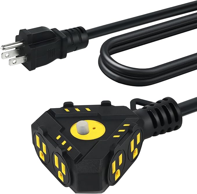 10FT 14 Gauge Outdoor Extension Cord 6-Outlet 14/3 SJTW Heavy Duty Extension by AHSGMK
