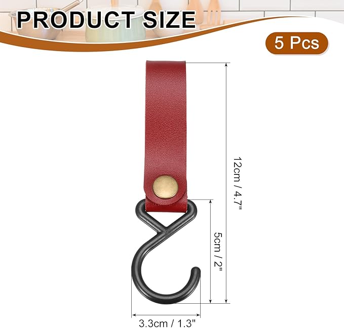 uxcell 5pcs PU Leather Hooks, Leather Straps - Image 2