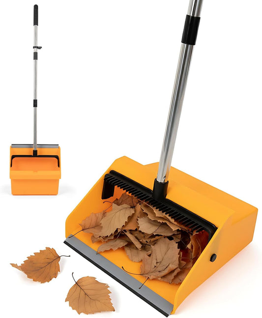 Large Commercial Dustpan with Comb，Long Handle Upright Heavy Duty Dust Pan Outdoor Indoor for Courtyards, Garages, Lobbies, Shopping Malls, Market Floors, Sidewalks, Classroom Floor Cleaning