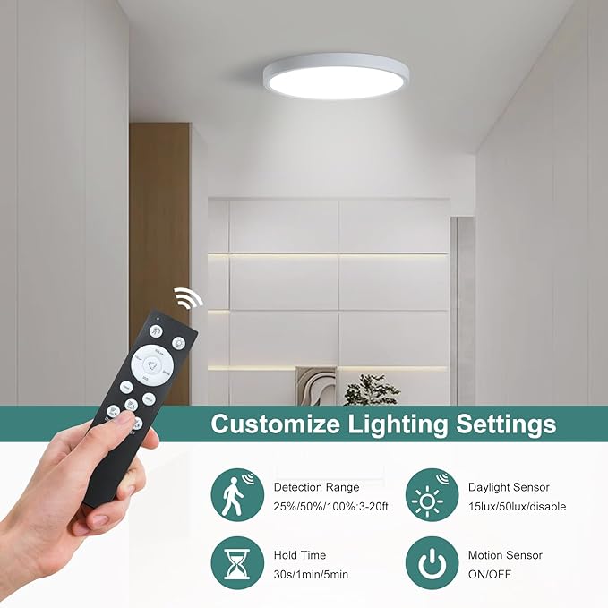 12 Inch Motion Sensor Ceiling Light Indoor, 24w Flush Mount Light Fixture Round - Image 3