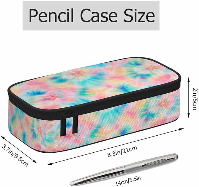 Tie Dye Pencil Case Pink Blue Ring Spray Artistic Design Pencil Bag Pen Markers - Image 2