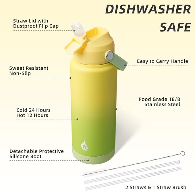 BJPKPK Water Bottle with Straw Lid, 24oz Vacuum Insulated Water Bottles - Image 3