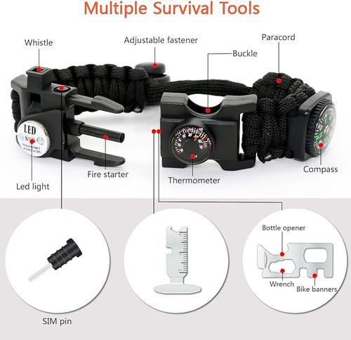 20 in 1 Survival Paracord Bracelet Adjustable Gear Kit - Image 2
