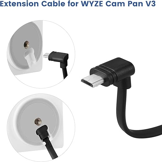 2-Pack 30 ft Cable for WYZE Cam Pan V3 Outdoor Camera, Micro USB 90 Degree - Image 3