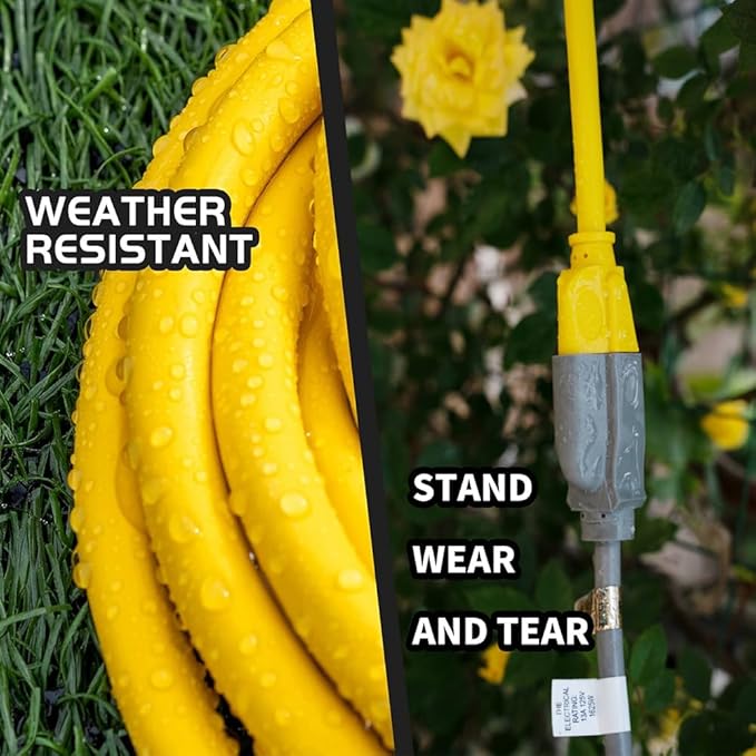 Indoor Outdoor Extension Cord Weatherproof, UL Listed, 12 Gauge 12FT Yellow 3 - Image 3