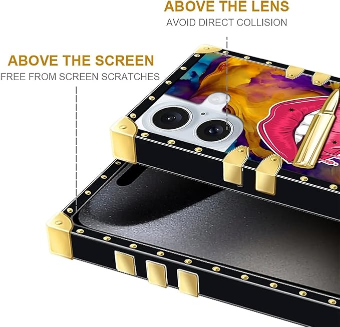 Compatible with iPhone 16 Plus Case, Cool Corlorful Lip Marble Luxury Golden - Image 6