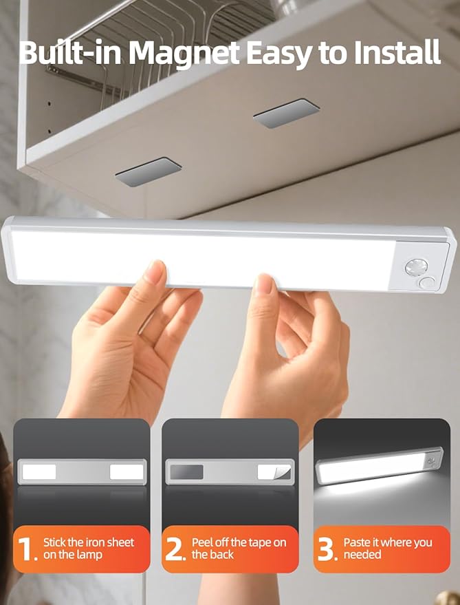 Under Cabinet Lighting: 10 Inch 3-Color Dimmable Rechargeable Motion Sensor - Image 6