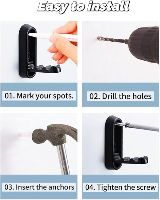 4 Pack Folding Wall Hooks, Foldable Black Coat Hooks - Image 5