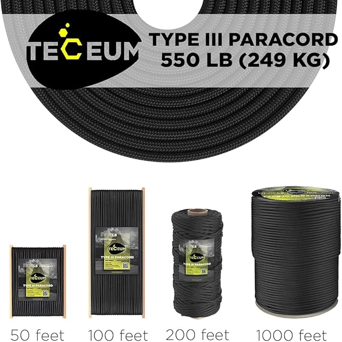 TECEUM 5/32" Paracord Rope 1000 – 1000ft / 200ft / 100ft / 50ft – Tactical - Image 9