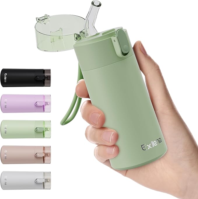 5oz Small Water Bottles with Straw, Mini Water Bottle with One-Hand Open Design by Exllena