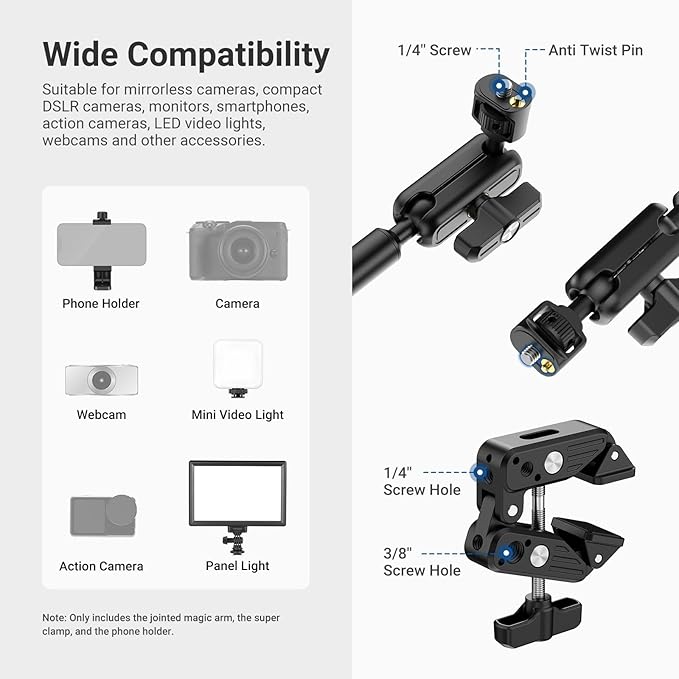 NEEWER Basics Magic Arm Table Stand, 55 cm Microphone Arm Overhead Mobile Phone - Image 5