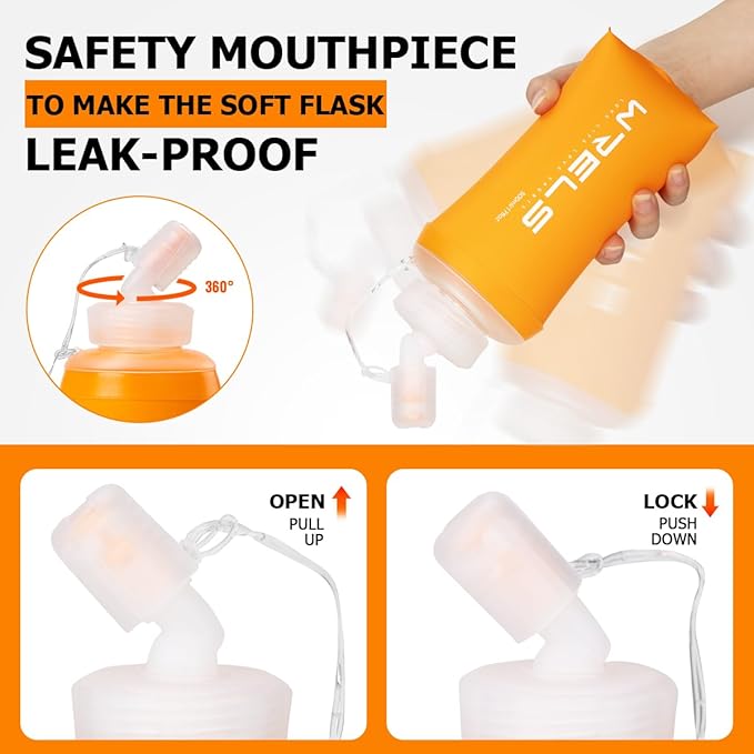 WRELS 350ml/500ml TPU Soft Water Bottles BPA Free Collapsible Soft Flask - Image 4