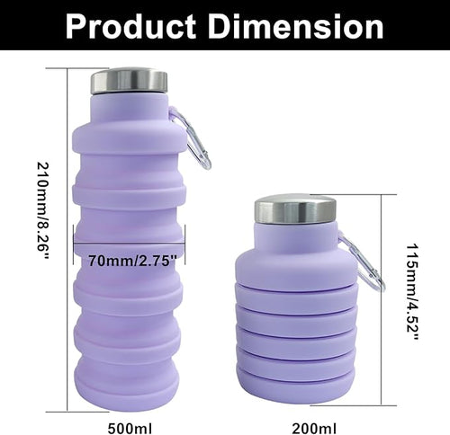 2 Pcs Silicone Collapsible Water Bottle, 17oz Portable and Lightweight Travel - Image 2